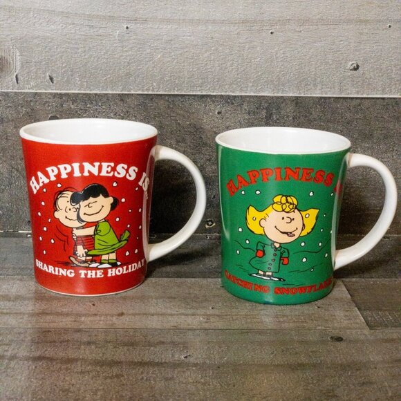 VINTAGE PEANUTS COFFEE MUG SET 1996 LUCY LINUS SALLY HAPPINESS IS RETRO CUP SET - Picture 10 of 11